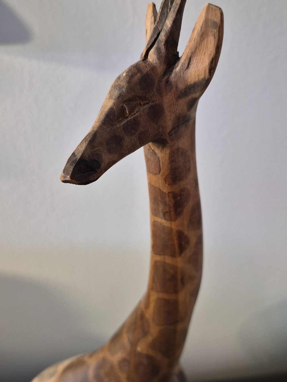 Hand-Carved Wooden Giraffe Sculpture 17.5" Tall